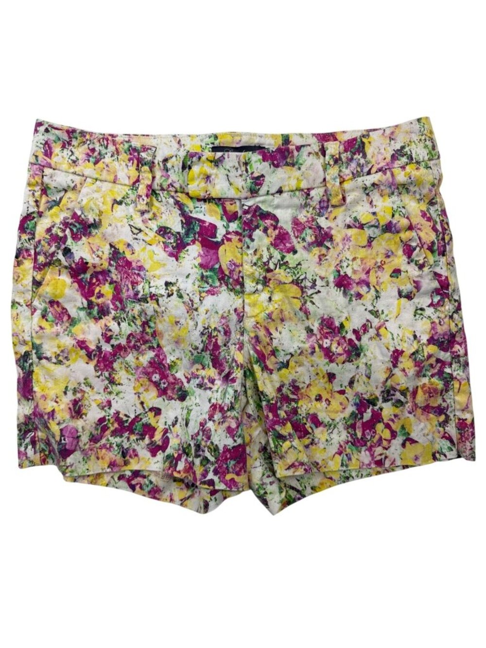 Level 99 Women's 27 Linen Floral Chino Shorts Yellow Pink Bloom Summer Resort